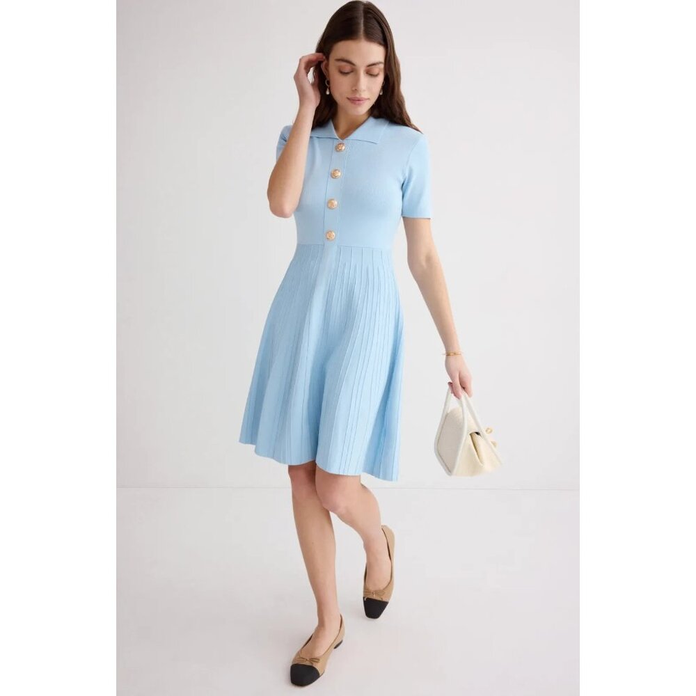 Alexia Admor Soren Blue Fit & Flare Knit Sweater Dress – Women’s Size L